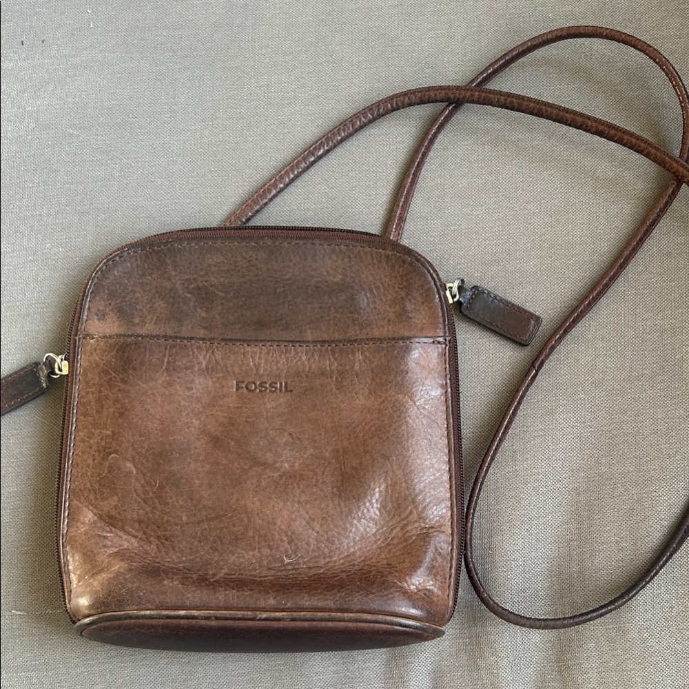 Vintage Fossil Brown Leather Crossbody Bag